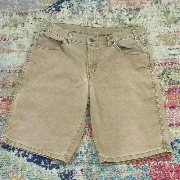 Vintage Dickies Khaki Denim Cargo Carpenter Shorts With Side Pocket Size‎ 32 - Picture 2 of 7